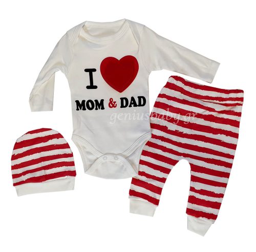 Βρεφικό σετάκι κόκκινο love mom & dad | Geniusbaby.gr