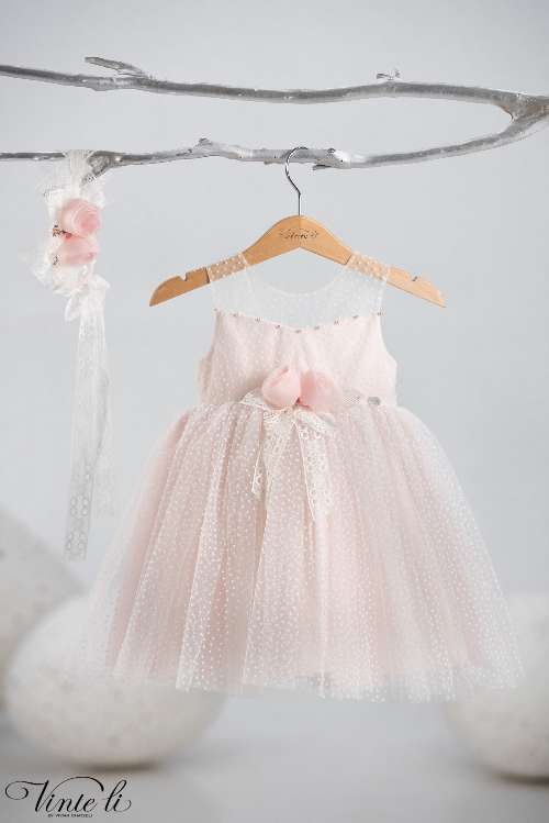 Bαπτιστικό φόρεμα ροζ πουά - Vinte li