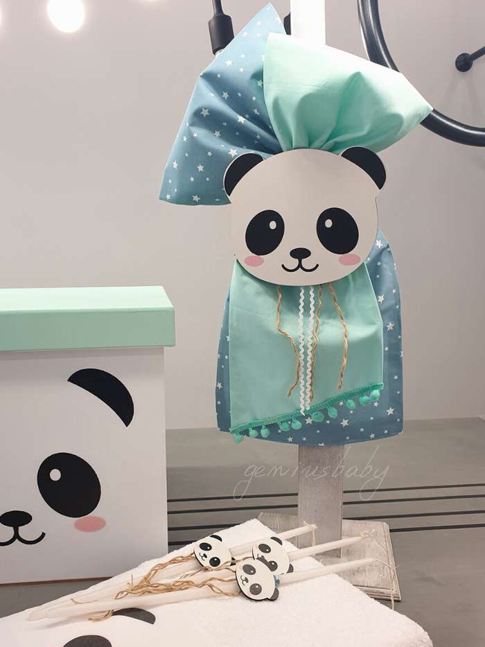 Σετ βάπτισης Panda με ξύλινο κύβο | Geniusbaby.gr