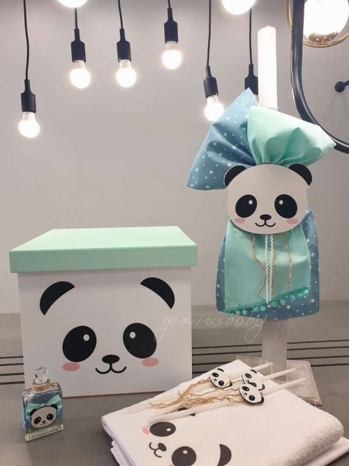 Σετ βάπτισης Panda με ξύλινο κύβο | Geniusbaby.gr