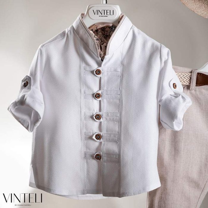Μπεζ-Λευκό Βαπτιστικό Κοστούμι Vinte li