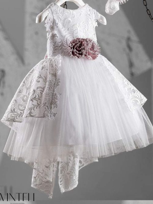 Λευκό-Ιβουάρ Βαπτιστικό Φόρεμα Vinte li